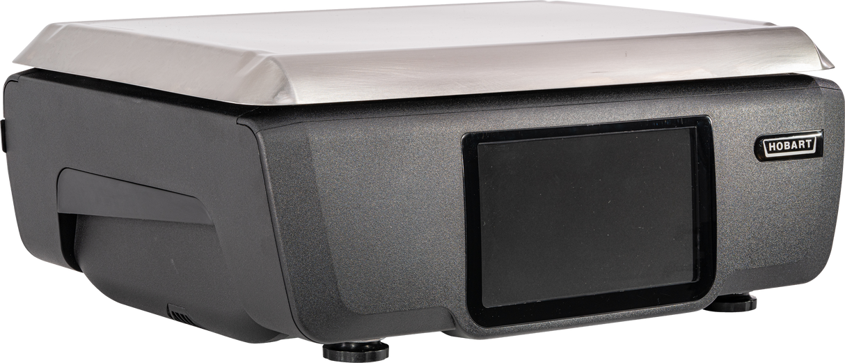 A Hobart GTS-7DA commercial kitchen appliance, rectangular with a matte black body, front touchscreen panel, and flat stainless steel lid. Featuring a sleek, modern design and customer display, it’s ideal for food preparation or processing.