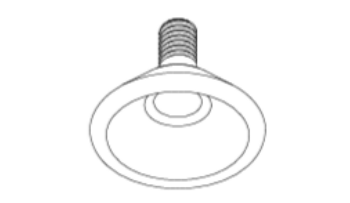 A black-and-white line drawing of a round-headed screw with a wide, flat, circular head and a short threaded shaft, resembling the agitator attachment on a Vitamix agitator, viewed from an angle below the head.