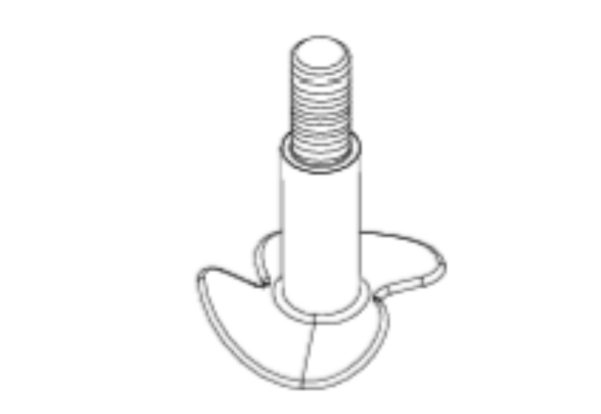 A technical line drawing of a wing screw, featuring a threaded shaft and two flat, rounded “wings” extending from the head—similar to an agitator—allowing for manual tightening and loosening without tools.