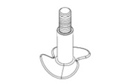 A technical line drawing of a wing screw, featuring a threaded shaft and two flat, rounded “wings” extending from the head—similar to an agitator—allowing for manual tightening and loosening without tools.