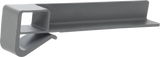 A gray, L-shaped plastic clip with a flat, elongated top surface, a lower hook section, and an open rectangular space on the left side—designed to attach to a Hobart Meat Slicer for added organizational or structural support.