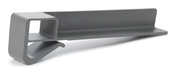 A gray, L-shaped plastic object with a hollow square section on one end and a curved hook extending from the base. This minimalist product fence is a functional, modern accessory—possibly a clip or holder for organizing items.