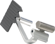 A metallic bike pedal with a textured, rectangular black surface for heavy duty meat grip and a cylindrical silver spindle for attachment. The pedal has an angular, modern design and is isolated on a plain, light background.