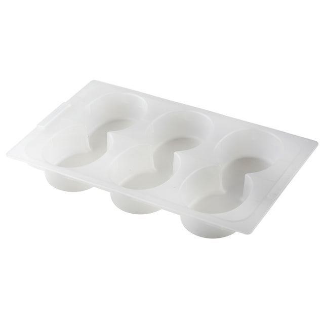 A white plastic, dishwasher safe 6-compartment tray with oval-shaped sections, each featuring a curved S-like divider. Shown clean and empty on a white background, it’s viewed from above at an angle.