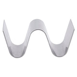 A curved, metallic object shaped like a smooth, symmetrical W. Crafted from brushed stainless steel, the ends are flat and squared off. Shot against a plain white background, this Taco Taxi Server features a sleek, minimalist design.