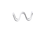 A shiny, stainless steel object shaped like the letter "W" is centered on a plain white background. The metal has smooth, rounded curves, reflects light with a polished look, and is dishwasher safe.