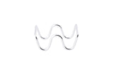 A shiny, stainless steel object forms a continuous zigzag shape with smooth curves, resembling the letter W. It stands upright on a plain white background with no other items visible.