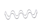 A stainless steel wire is bent into a wavy, zigzag shape with smooth curves and angles, resembling a sine wave. This Taco Taxi Server elegantly holds 3-4 tacos and is photographed against a plain white background.