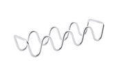 A stainless steel rack with a wave-like, zigzag pattern and triangular handles on both ends, holds 3-4 tacos and is isolated on a white background. Ideal as a Taco Taxi Server for organizing or serving your favorite tacos.