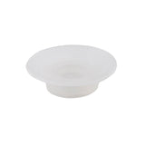 A translucent, circular silicone flange with a wide, flat rim and a smaller raised center serves as a valve for an Invertatop squeeze bottle. The surface is smooth and matte, photographed against a white background.