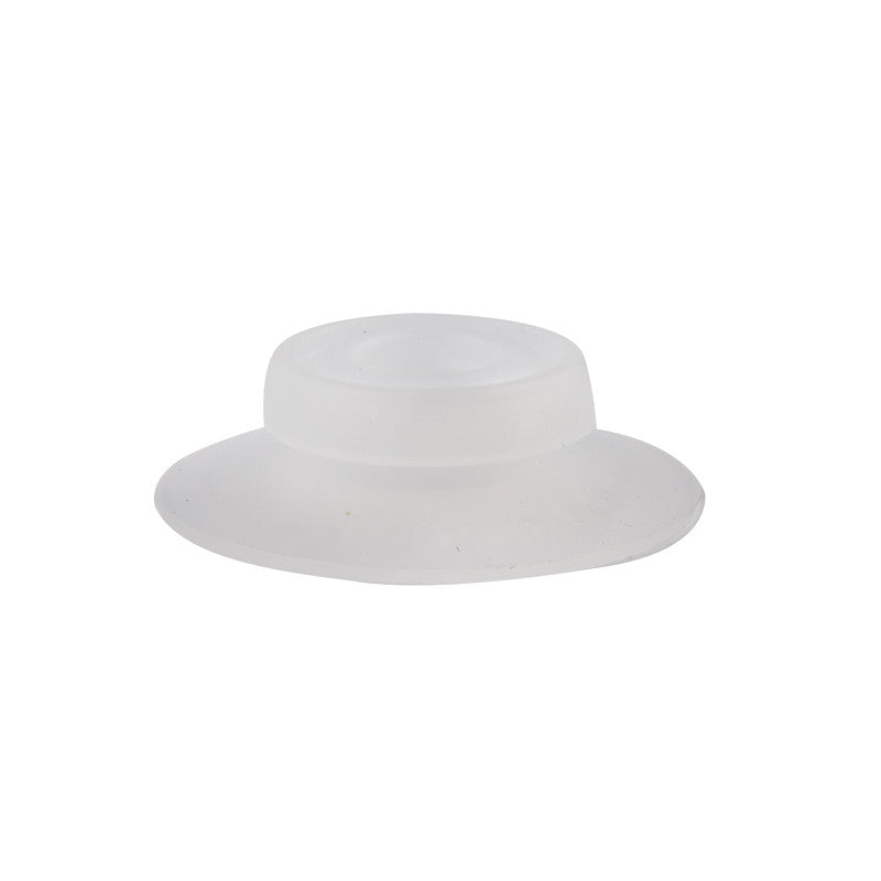A translucent, white, circular silicone valve with a wide, flat base and a raised, narrower center. Resembling a shallow hat or wide-brimmed disk, it’s designed for use with an Invertatop squeeze bottle and photographed on a plain white background.
