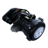 A black electric motor for Empura Ice Machines, featuring exposed wiring, a cylindrical housing, and a metal mounting bracket. The white label on the end displays E-UCF120 technical details. Some copper wire ends are visible near the top.