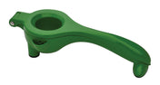 A green citrus hand squeezer made of coated zinc alloy, featuring two hinged handles, a rounded pressing bowl, and small holes for juice to pass through—perfect for extracting juice from halved citrus fruits.