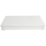 A rectangular white marble cheese board with a matching marble base, both having smooth surfaces and rounded corners, stacked together on a white background—perfect for serving next to your Berkel 350D-STD Vacuum Packaging Machine.