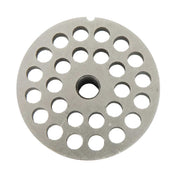 A round, flat metal disc with a central hole and multiple evenly spaced circular holes arranged in concentric rings, this 5/16" chopper plate is designed as a replacement component for Varimixer meat grinders or similar kitchen appliances.