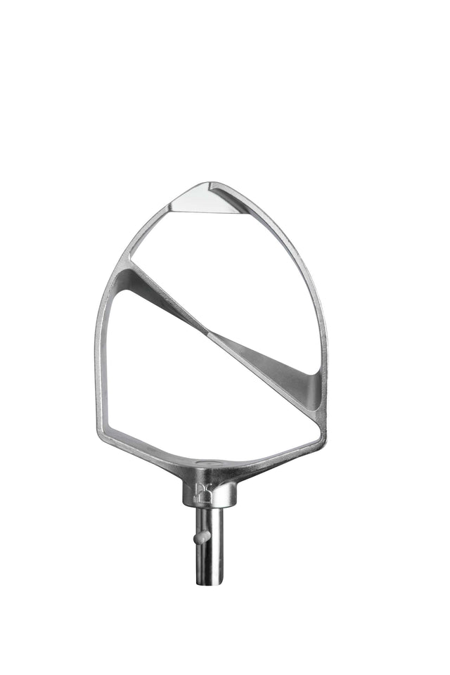 A silver Varimixer 20 Qt. Beater flat attachment for a Kodiak Mixer is shown upright on a white background. It features a triangular frame with two angled crossbars and a central shaft at the base for connecting to the mixer.