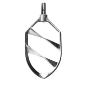 A metal Aluminum Beater attachment for a stand mixer, shaped like an elongated oval with three angled crossbars and an attachment point at the top. Designed for the 150Q ERGO Mixer by Varimixer, it features a sleek, polished surface and sturdy construction.