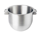 A shiny, stainless steel Varimixer 20 Qt. Kodiak Bowl with two flat side handles is viewed from a slightly elevated angle against a white background. The bowl has a smooth surface and rounded base, ideal for mixing or holding ingredients.