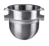 A stainless steel double boiler features two nested pots, similar to the Varimixer 80 qt. bowl design. The top pot has dual handles and sits above a round-bottom base, both with a brushed metal finish for gently heating food. Background is plain white.
