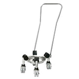 A metal bowl truck with a circular base, three caster wheels, and a tall, U-shaped handle. The design is ideal for transporting an 80 qt. bowl or cylindrical objects like gas cylinders. Black fixtures above the wheels add stability. Background is plain white.