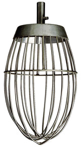 A metal Varimixer reinforced wire whip attachment, designed for use with an 80 qt. bowl. It has a bulb-shaped cage of thin, evenly spaced wires and a vertical shaft for connecting to the mixer. The whisk is silver in color.