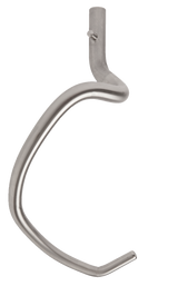 A stainless steel 20 Qt. Kodiak Dough Hook by Varimixer, featuring a smooth, curved shape with a slight twist, designed for use with a stand mixer and shown isolated on a white background.