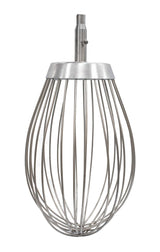 A stainless steel wire whip with a cylindrical connector at the top. The wires form a balloon shape, ideal for mixing or whipping ingredients in a 100 qt. bowl. Shiny and durable, it's perfect for heavy-duty kitchen tasks.