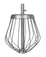 A stainless steel wire whisk attachment for a stand mixer, featuring multiple curved wires converging at the bottom and connected to a solid central hub with a cylindrical shaft. Compatible with the 20 Qt. Kodiak Whip Varimixer. The background is plain white.