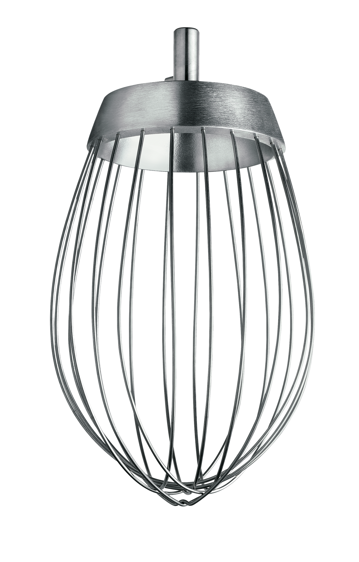 A stainless steel wire whip attachment for a stand mixer, compatible with the 100Q ERGO mixer and Varimixer, features a metal hub and multiple thin, evenly spaced wires forming a balloon shape, shown against a plain white background.