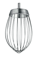 A stainless steel wire whip attachment for a stand mixer, compatible with the 100Q ERGO mixer and Varimixer, features a metal hub and multiple thin, evenly spaced wires forming a balloon shape, shown against a plain white background.