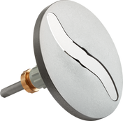 A metallic rotary tool blade with a large, circular, silver disc and a wavy, elongated slot in the center serves as an Adjustable Slicing Plate for a vegetable slicer, attached to a gray shaft and brass fitting, displayed at an angle on white.