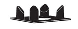A black and white illustration shows a flat rectangular base, resembling a Vitamix Centering Pad, with four upright, rounded pegs. Each peg features an angled top, diagonally positioning the tallest and shortest for optimal sound reducing support.