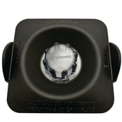 A black Vitamix blender lid made of thermoplastic rubber with a clear circular center cap and Vitamix logo. Designed for a 48 oz container, it has two side handles, embossed caution text, and a matte rectangular surface with rounded corners.