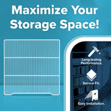 Graphic with text Maximize Your Storage Space! above a white wire Additional Shelf compatible with Atosa USA MBF8001GR. On the right, three icons and text read: Long-lasting Performance, Secure Fit, and Easy Installation. Blue gradient background.