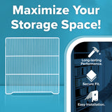 A wire storage shelf from Atosa USA is shown on the left. On the right, icons highlight features like long-lasting performance, a secure fit with shelf clips, and easy installation. Large text reads Maximize Your Storage Space! on a blue background.