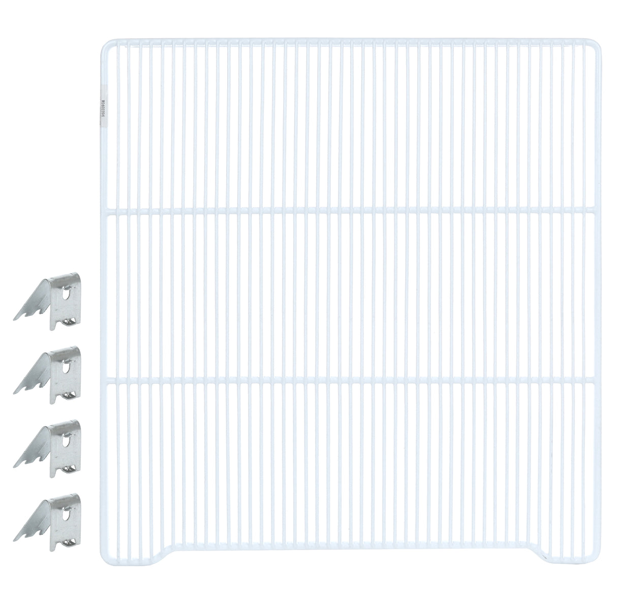A white wire shelf with evenly spaced bars is shown next to four Atosa USA shelf clips, arranged in a column on the left. The Additional Shelf features slightly bent edges at the bottom corners. The background is plain white.