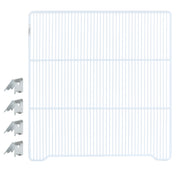 A white wire shelf with evenly spaced bars is shown next to four Atosa USA shelf clips, arranged in a column on the left. The Additional Shelf features slightly bent edges at the bottom corners. The background is plain white.
