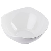 A plain, white Frostone Collection Wavy Bowl with gently curved, slightly wavy edges is shown on a white background. This dishwasher safe melamine bowl features clean, glossy surfaces and subtle reflections highlighting its simple design.