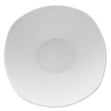 A plain, empty, white Frostone Collection Wavy Bowl with a slightly irregular, rounded-square shape is viewed from above against a white background. This glossy melamine bowl features smooth, clean lines and is dishwasher safe.