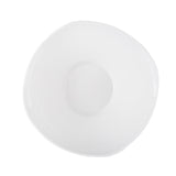 A white, round Frostone Collection Wavy Bowl with slightly irregular, wavy edges is viewed from above on a plain white background. The melamine bowl is dishwasher safe, empty, and has a smooth, glossy surface with a slight central indentation.