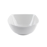 A plain, white, square-shaped ceramic bowl with rounded corners and smooth edges from the Frostone Collection, shown on a white background. The empty bowl features a glossy finish for a clean and modern appearance.