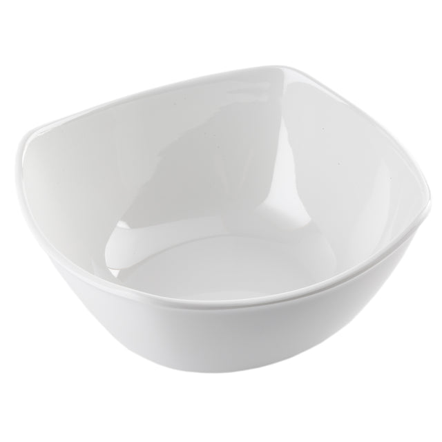 A white, square-shaped ceramic bowl with slightly rounded edges is empty and photographed against a plain white background. The bowl, part of the Frostone Collection, has smooth, glossy surfaces and a minimalist design.