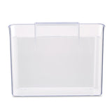 A clear rectangular plastic storage bin with a wide open top and built-in front handle, perfect for holding ice from your countertop ice crusher. The bin is empty, with slightly rounded edges and a simple, transparent design against a white background.