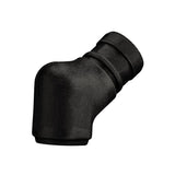 A black, rubber, L-shaped hose connector with one slightly angled end and ridges near the top, isolated on a white background. The matte, textured surface suggests it could fit as a Juicing Spout for models like the WJX80 juice extractor.
