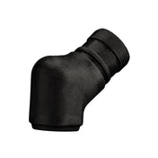 A black, rubber, L-shaped hose connector with one slightly angled end and ridges near the top, isolated on a white background. The matte, textured surface suggests it could fit as a Juicing Spout for models like the WJX80 juice extractor.