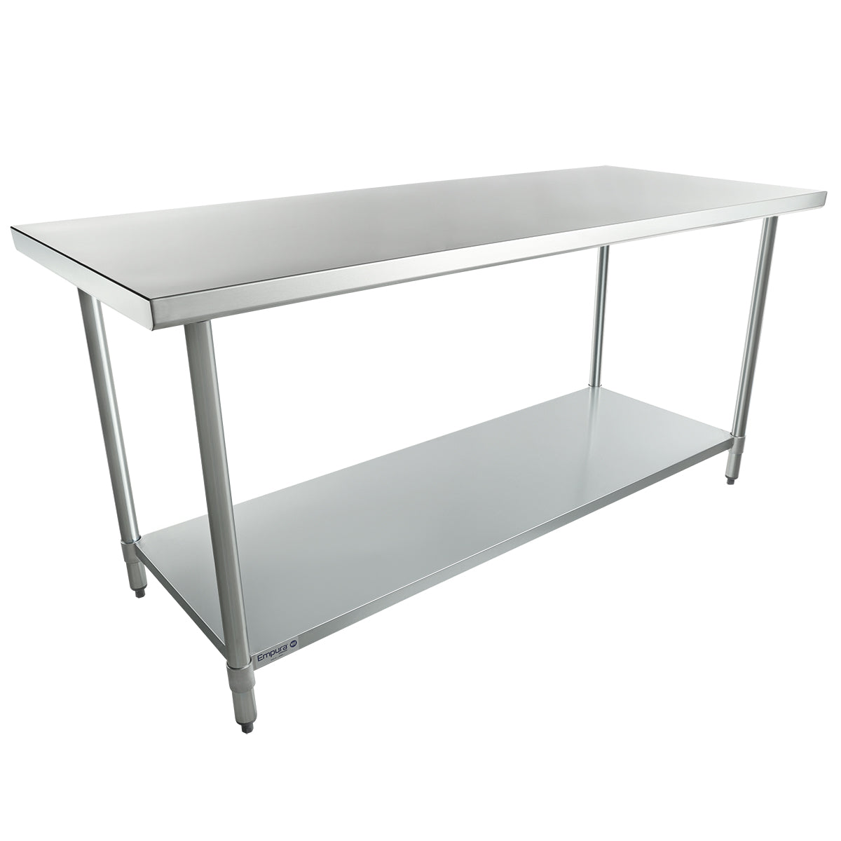A NSF-certified stainless steel work table featuring a flat top, four sturdy legs, and a lower storage shelf—perfect for kitchens, workshops, or commercial spaces seeking durable, industrial-style workspace.