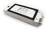 A rectangular white electronic device for modular cube ice machines features a large black-bordered label with barcodes, safety icons, and warning triangles. Perfect for use with the XSafe Sanitation System to enhance ice machine sanitation.