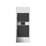 A tall, rectangular metal electrical panel resembling an Atosa YBF9271 Heated Food Locker with two black, mesh-covered sections and a smaller central black rectangle. The silver-framed panel is photographed against a plain white background.