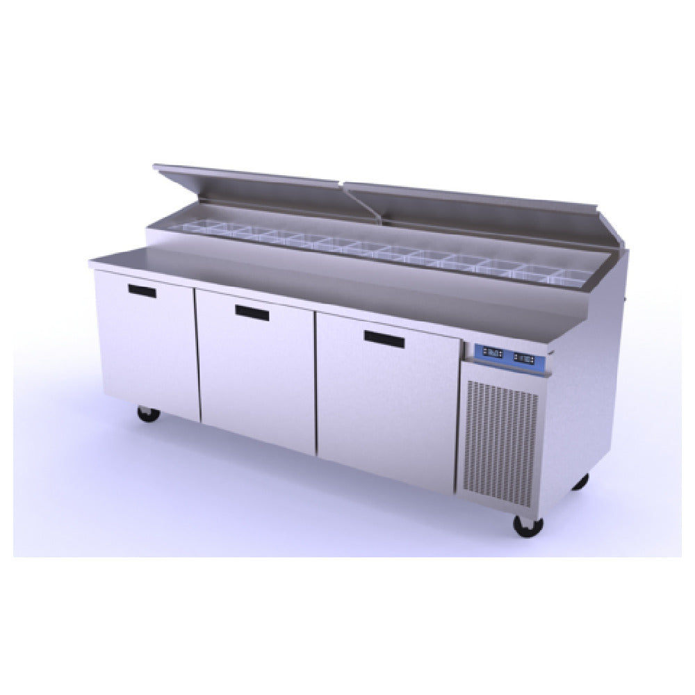 Randell 8395N-290 Refrigerated Raised Rail Prep Table Three-section 95" W