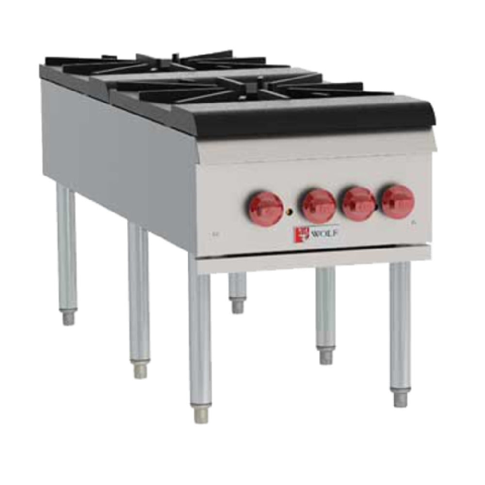 Wolf WSPR2F_NAT Stock Pot Range 18” W X 49” D X 22-1/2” H 220000 BTU Total With (2) Cast Iron Two-ring Burners